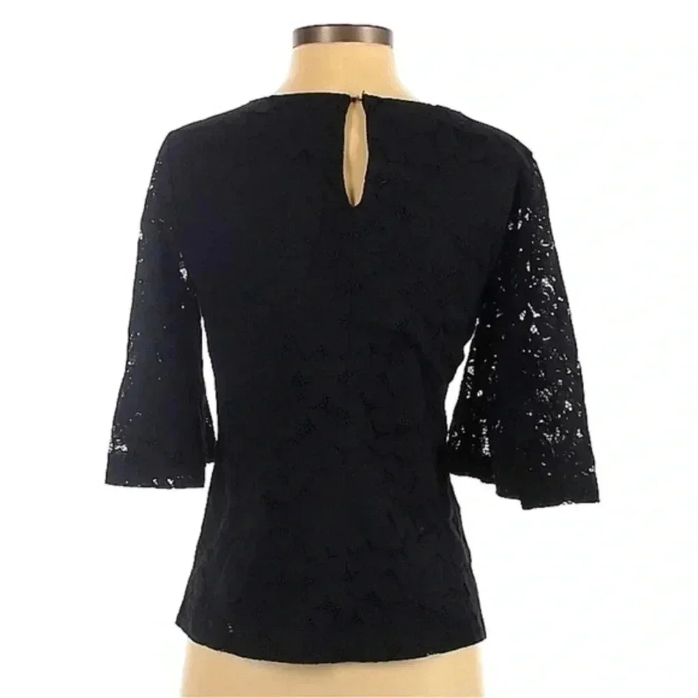 Banana Republic Black Lace Bell Flutter Whimsigoth Chic Crochet Blouse Size XS